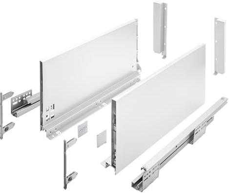 MS Beschläge Sistema de cajones Push to Open blanco – Sistema de cajones de extensión completa hasta 40 kg – Moderno juego de cajones para frentes sin mango (longitud: 350 mm, altura: 200 mm)