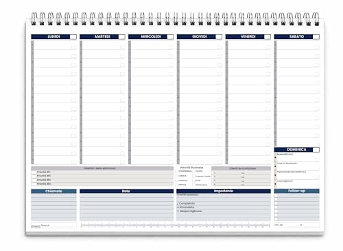 Planning Settimanale da Tavolo 2026 - Versione Business A3, Agenda Weekly Senza Date con 50 Fogli Planner Settimanale Da Tavolo Spiralato per Ufficio e Casa, Organizer Scrivania.