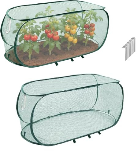2 Pack Pop Up Garden Mesh Plant Cover, Reusable Pop Up Mesh Plant Covers with Ground Nails, Garden Pest Insect Barrier Netting,Garden Fruit Plant Tent Cage Protector for Protect Plant Vegetable Fruit