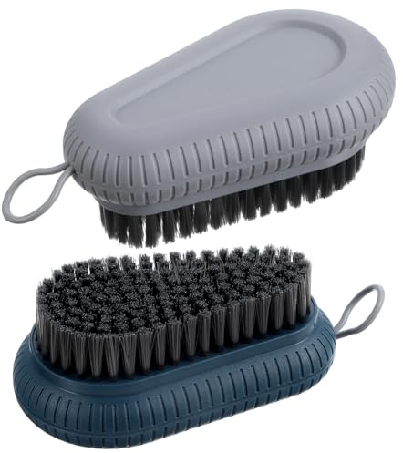 2 Pack Nail Brushes for Cleaning Fingernails, Heavy Duty Hand Scrub Brush with Hanging Rope for Nails and Toes, Hand and Nail Cleaning Brush for Men Women (Blue, Grey)
