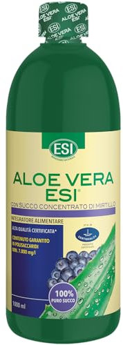 ESI - Aloe Vera Succo, Integratore Alimentare con Succo Concentrato di Mirtillo, Offre Benessere al Tratto Gastrointestinale, ricco di vitamine A e C, Senza Glutine e Vegan, 1000 Ml
