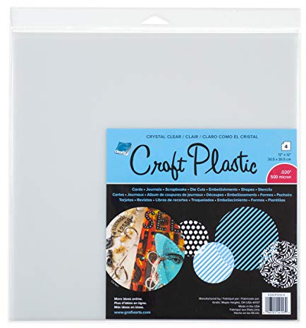 Grafix Ultra Clear .020 Plastic, Durable and Archival Film, Perfect for DIY Crafts, Stencils, Journals, Cards, 3D Embellishments, and More, 12 x 12, 4 Pack, (K20CP1212-4)