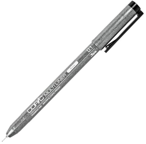 Copic Multiliner 0,1 mm, Negro, Rotulador Fino con Punta Fina y Tinta pigmentada Resistente al Agua