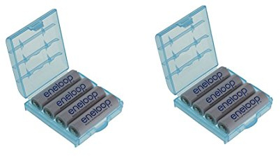 8er Pack Panasonic Version ENELOOP Mignon Typ AA Akkus 2000 mAh BK-3MCCE mit 2X hochwertigen Akkuboxen der Firma HEIBA Electronics