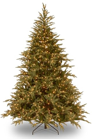 National Tree Company 6 ft Pre-Lit Fraser Grande Artificial Christmas Tree, 800 LED Lights, 2,019 Tips, Foot Pedal, 10 Light Functions, Includes Stand, Green