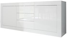 Buffet Basic 2 Portes et 3 tiroirs Blanc Brillant 210 x 86 x 43 cm
