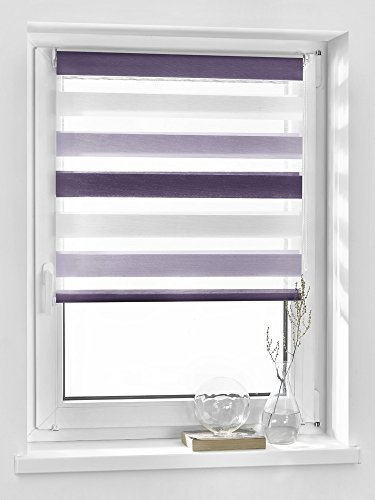 Vidella Doppelrollo zebra 3color Fenstermontage 39 cm, weiß / hell lila / dunkel lila, ZTC-4 39