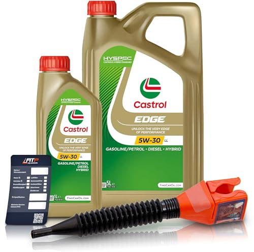 1 L + 5 L = 6 Liter Castrol Edge Fluid Titanium 5W-30 LL Motoröl inkl. Castrol Ölwechselanhänger und Einfülltrichter