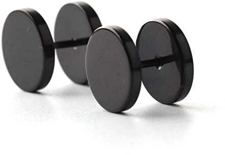 Ruifan 18G Men,Women's 12mm Stainless Steel Fake Screw Studs Earrings Tapers Plugs Gauges Illusion Tunnel(Black) 2pcs