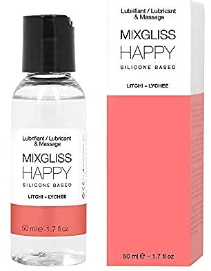 MIXGLISS HAPPY, Premium 2-in-1 Massageöl und Gleitgel auf Silikonbasis, Litschi, 50ml