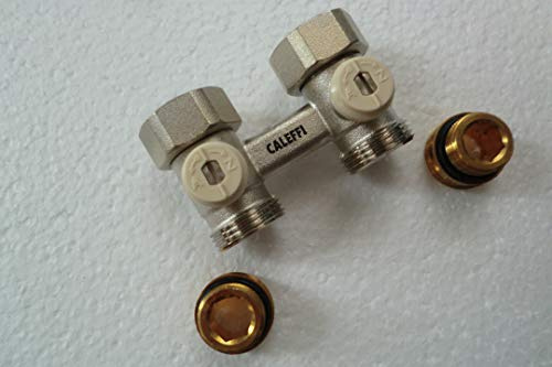 CALEFFI Zweirohr Hahnblock 1/2 x 3/4 Zoll Durchgang Doppelkugelhahn Heizkörper Anschluß Heizung Nr. 301040