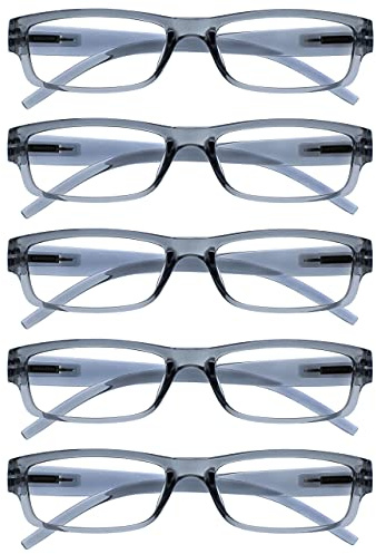 OPULIZE The Reading Glasses Company ACE Lunettes de Lecture Lot de 5 - Monture Étroite - Charnières à Ressorts - Gris - Modèle Mixte Hommes Femmes - RRRRR32-6 - +3.00