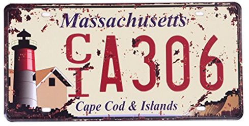 Eureya MASSACHUSETTS A306 Auto-Kennzeichen-Anhänger für Zuhause/Café/Bar/Pub/Restaurant/Ausstellung, Wanddekoration, Vintage-Schild, 15,2 x 30,5 cm