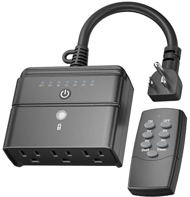 BN-LINK Outdoor Light Timer, Waterproof Plug-in Dusk-to-Dawn Controller with 3 Grounded Outlets for Christmas & Halloween String Lights, 15A 1/2HP, ETL Listed, 100 ft RF Range, Remote Included