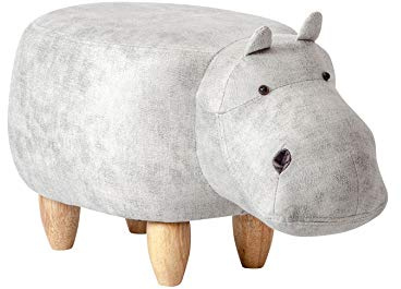 THC Living - Tierhocker - Stoff Holzbeine - Deko Hocker - Kinderhocker - Wilde Tiere Kinder Hocker - Wild Animals (Hippo)