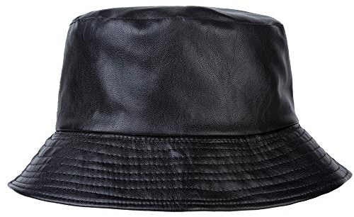 ZLYC Unisex Fashion Bucket Hat PU Leather Rain Hat Waterproof Fishmen Cap (Black),One Size