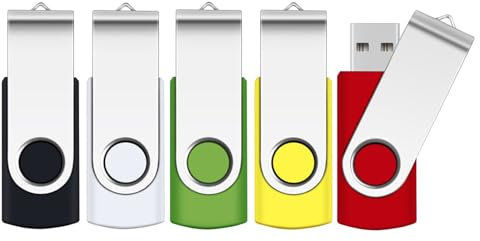 16GB Memory Stick 5 Pack,SRVR Flash Drive USB 2.0 Swivel Thumb Drives Data Storage Jump Drive Zip Drive Memory Sticks External Devices with LED Indicator(Mixed Color with Lanyard)