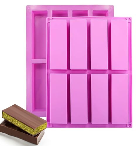 DIFENLUN Silicone Granola Bar Mold, 2 Pack 8-Cavity Rectangular Nutrition/Cereal/Energy Bar Maker Molds for Chocolate Truffles Ganache Bread Brownie Cornbread Cheesecake Pudding Butter Mould