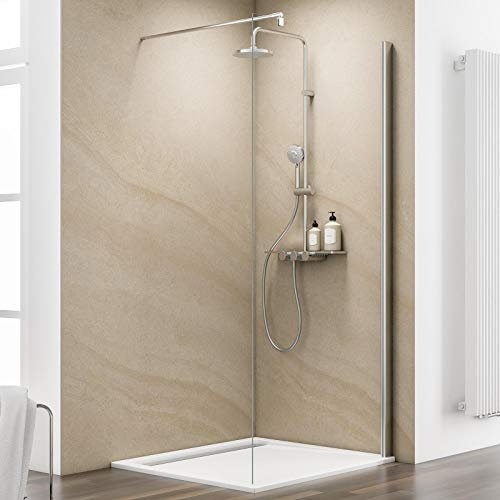 Schulte Duschwand MasterClass Walk In M8, 100 x 220 cm, 8 mm Sicherheitsglas klar hell fixil beschichtet, chromoptik, Montage auf Duschwanne oder Fliese