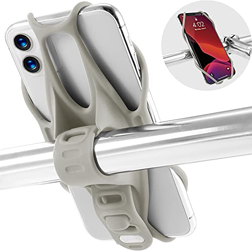 Bone Bike Tie 3, Universal Bike Phone Handlebar Mount for 5.8-7.2 Phones | Scratch-Free & Shock-Absorbing Silicone Strap, Anti-Slip & Tool-Free, Bicycle Phone Holder for E-Bike & Strollers (Gray)