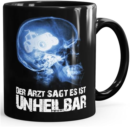 MoonWorks® Kaffee-Tasse Xray Der Arzt sagt es ist unheilbar Hobby Schädel Röntgenbild Schädel Trecker Traktor Landwirt Farmer Diagnose Geschenk-Tasse Schwarz unisize