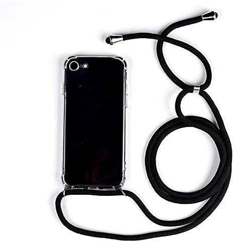 PuYu Zhe Compatible With Samsung Galaxy S20 FE(4G/5G)/S20 Lite Case,Clear Transparent TPU Silicone Shell,Crossbody Slim Stylish Shockproof Cover,Adjustable Neck Cord Lanyard-Black