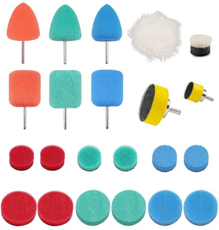 SI FANG 22 Pcs Mini Buffing Polishing Pads Kit, Car Details Mini Polisher Foam Pads for Drill Rotary Tool Buffer Tight Area Detailing Paint Polish Waxing & Glaze, Interior Headlight Door Handles
