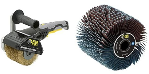 Fartools REX120C Rénovateur extérieur 1300W, Brosse laiton 120X100MM & 110869 Brosse à lanières abrasives Ø120mm-L 100mm Compatible avec Rénovateur REX120, REX200 et REX-H200 pour poncer/dégriser