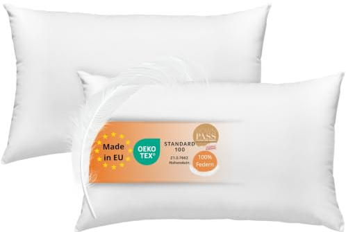 sleepling 2er Set Federkissen 50x70 cm, Kissen mit Kissenfüllung Federn | PoIster, Inlett, Füllkissen, Innenkissen, 100% Baumwolle, Downpass, Made in EU, OEKO-TEX, Waschbar bis 60 Grad, 2 Stück