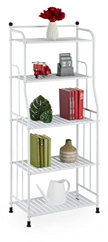 Relaxdays Scaffale in Metallo, HxLxP: 133 x 56 x 28 cm, Mobiletto Cucina e Bagno, 5 Ripiani, Mensole Multiuso, Bianco