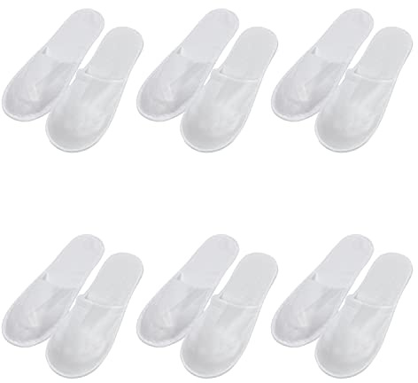 PFLYPF 6 paires de pantoufles en peluche, à orteils fermés, lavables à l'eau, antidérapantes, pour Spa, fêtes, voyages, réutilisables, d'hôtel 28 * 10.5cm (blanc)