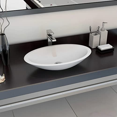 HOMIUSE Lavabo 59,3x35,1x10,7 CM Fonte MinéRale/Marbre Blanc Vasque à Poser Salle de Bain Washbasin Lavabo Salle de Bain Facile à Nettoyer Lavabo de Toilettes Lavabo Encastré Forme du Bateau