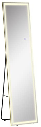 HOMCOM 2 in 1 Standspiegel, Wandspiegel, Ganzkörperspiegel mit LED-Beleuchtung, Garderobenspiegel aus Aluminium, Ankleidespiegel für Schlafzimmer, Wohnzimmer, Silber+Gold, 40 x 37 x 156,5 cm