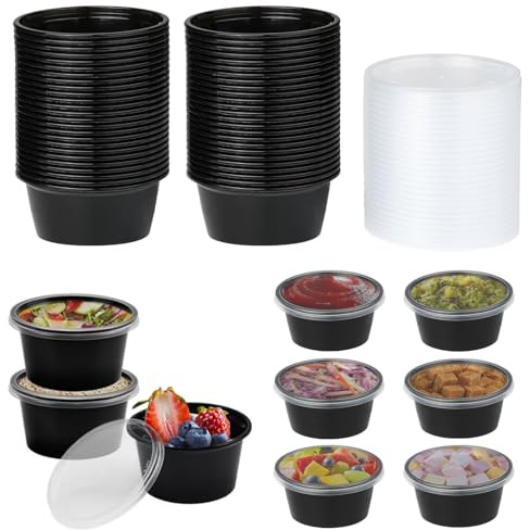 Jogoico 50Stk. Aufbewahrungsdosen mit Deckel, 2OZ Soßen Frischhaltedose | Kleine Plastikbehälter mit Deckel Wiederverwendbar Kühlbare Kleine Dosen für Soßen, Dips, Gewürze, Salat, Mikrowellenfest