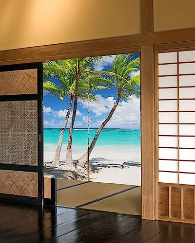 NYCUBE Strand Palmen japanischer Türvorhang Schlafzimmer Tür Trennvorhänge Restaurant Küche Dekor Vorhänge 85x90cm