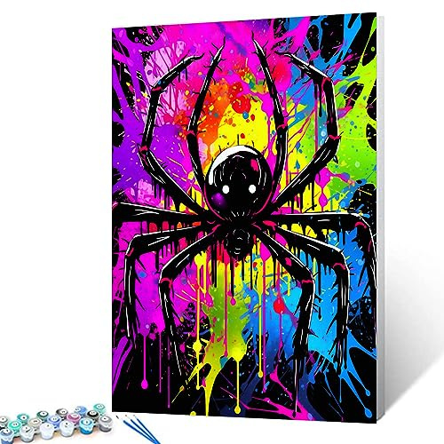Tucocoo Malen nach Zahlen, schwarze Spinne, 40 x 50 cm, Leinwand, DIY, digitales Ölgemälde für Erwachsene, mit Pinseln und Acrylpigmenten, buntes Graffiti-Tierbild für Heimdekoration, Geschenke