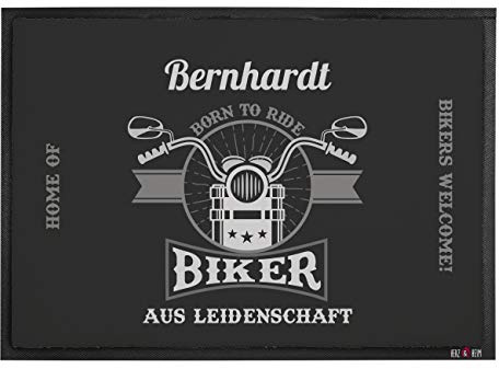 Herz & Heim® Fußmatte mit Namen Bedruckt für echte Biker aus Leidenschaft 60 cm x 40 cm (B/H)