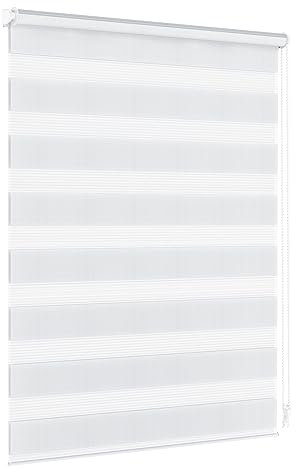Jalousiescout Doppelrollo Klemmfix ohne Bohren & mit Bohren, 60x210cm Weiß Rollo Fensterrollo lichtdurchlässig, Sonnenschutzrollo Zebrarollo für Fenster & Türen