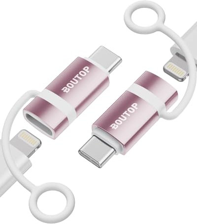 BOUTOP 60W [Apple MFi Zertifiziert] Lightning auf USB C Adapter für Schnelles Laden Kompatibel mit iPhone 17/16/15 Pro Max, MacBook, iPad Air/Pro- [2 Stück, Rosa]