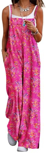 YESNO Women's Ladies Dungarees Summer Boho Floral Printed Overalls Cotton Baggy Jumpsuits with Pockets L PZZCRUK 26