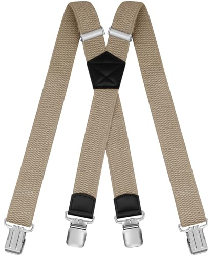 HNOOM Hosenträger für Herren Damen: Breit 3.8 cm, Einstellbar und Elastisch Arbeitshose Hosenträger, 4 Starken Metall Clip, X Form, Einheitsgröße für Männer und Frauen (Beige)