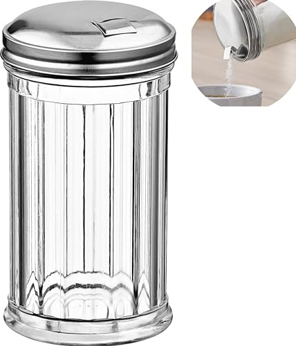 Sugar Pourers with Stainless Steel Pour-fip Lid, Clear Plastic Suger Shakers/Dispenser with 12 Oz. (360 ml) Capacity by GEEX DEPOT (Pack of 1)