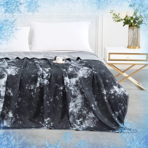 Elegear Tie Dye Cooling Blanket for Night Sweats, Q-Max>0.5 Arc-Chill Summer Cool Fiber Throw for Bed Sofa Travel Adult Kids Hot Sleeper, Comfort, Lightweight, Double/King Size, 200x220cm, Black