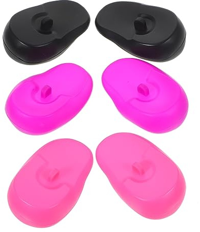 DOITOOL 3 Pairs Silicone Ear Covers for Hairdressing Waterproof Ear Protectors for Hair Dye Universal Fit Black Rose Red Purple Salon Home Use
