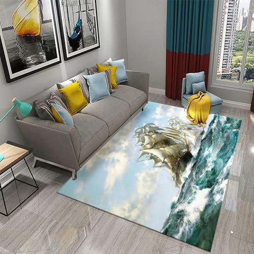 Ölgemälde Segelboot Sonnenuntergang Meereslandschaft Landschaft 3D-Gedruckte Großflächige Teppiche Für Wohnzimmer, Schlafzimmer, Wohnkultur, Weiche Flanell-Küchenteppiche, 80 X 120 Cm - Leic -1O8F6Z6F