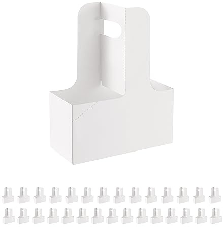 PKGMAGIC 30 Porte-boissons en Carton Blanc avec Poignées pour Tasses de 12 à 20 oz, Porte-gobelet à café à Emporter pour Boissons Chaudes et Froides, Plats à Emporter