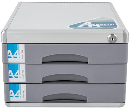 SOPERIT Schubladenbox abschließbar 3/5 flachen offenen Desktop-Schublade Organizer, Aluminiumlegierung File Organizer, abschließbare Schublade Veranstalter Ordnungsbox Dokumentenbox (Dreifach)