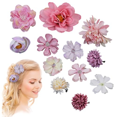 Barrette Fleur Pince à Cheveux,12PCS Barrette Fleur Artificielle Pince à Cheveux Hair Clips Epingle à Cheveux pour Femmes Filles Hawaii Décoration pour Coiffure de Carnaval Danseuse Plage Fête Mariage