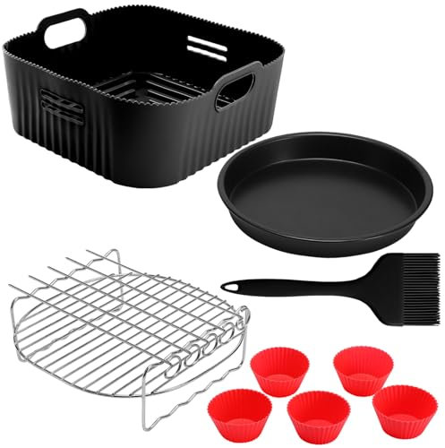 Moleath 23 cm Accessori per friggitrice ad aria calda per Cosori 6 L, 6,2 L, 6,4 L, Russell Hobbs 8 L, 5 pezzi Accessori per friggitrice ad aria calda con griglia, stampo per torte e pane