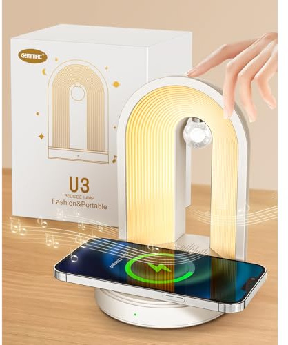 Gemmac 3-in-1 Nachtlicht, Nachttischlampen mit Bluetooth-Lautsprecher, Handy Drahtloses Ladegerät Touch-Lampen Night Light Nachtlampen Tischlampen Geschenke für Mädchen, Urlaub, Geburtstag